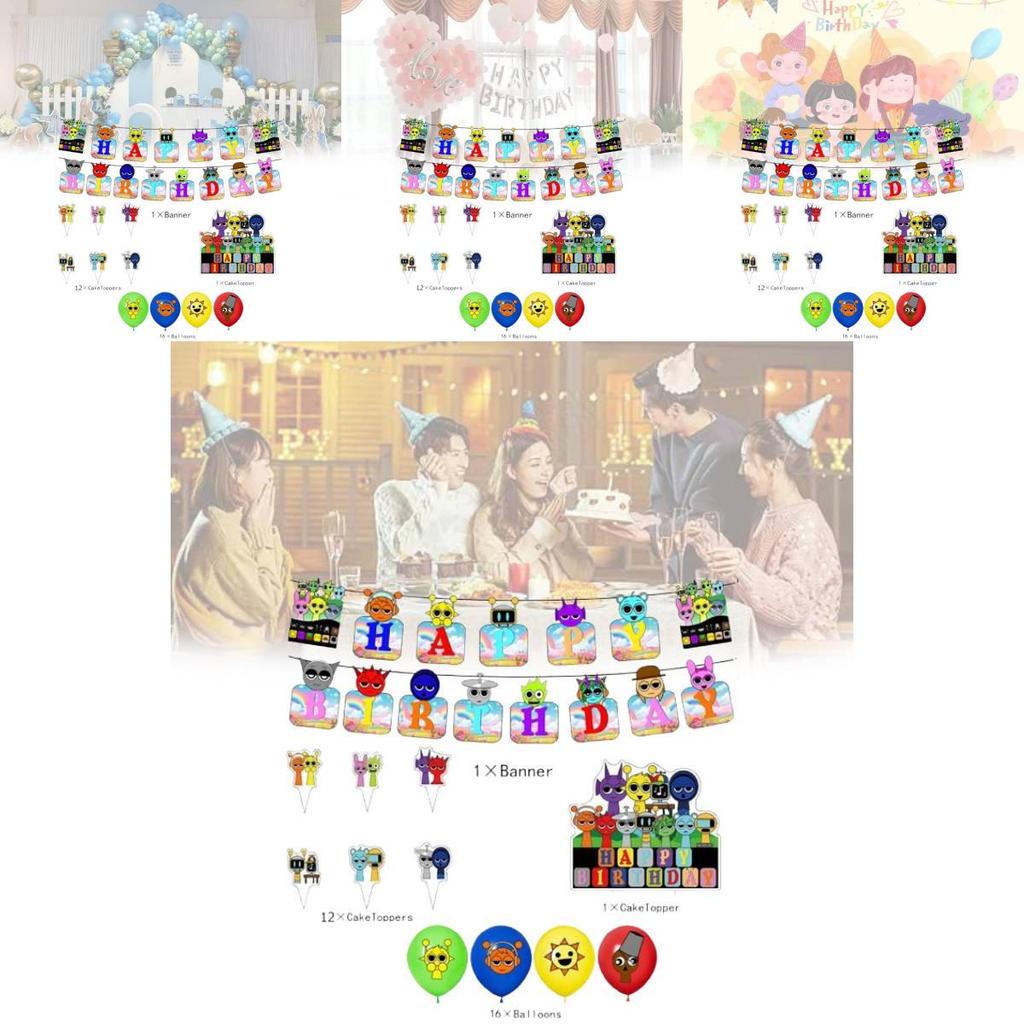Festive Incredibox Sprunki Birthday Party Decoration Set With Colorful Balloons And Banners