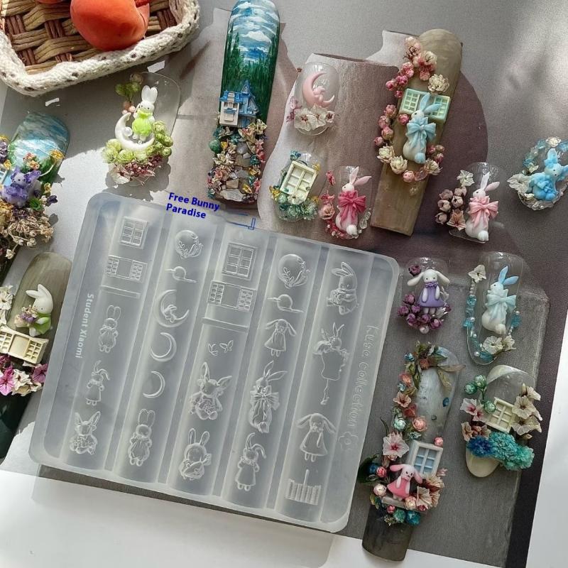Kreskówkowy Królik Kokarda Silikonowa Forma do Paznokci Forma do Paznokci Stempel Reliefowy Akcesoria do Dekoracji Paznokci Forma do Paznokci DIY Narzędzia do Manicure