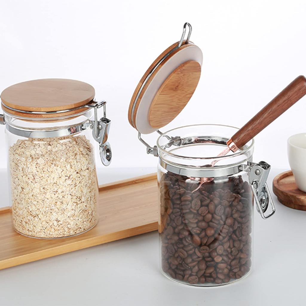KKC Coffee Bean Storage Jar, 250g Coffee Beans, Powder, Sugar, Tea, Snow Peak Glass Canister, Airtight Storage Container, 800ml, Set of 2 + 1 Spoon