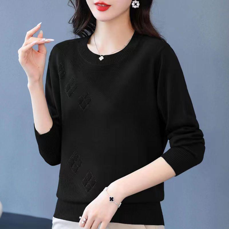 Fall Winter Women's Plus Size Sweater Long Sleeve Loose Crew Neck Knitwear Sweater Rhinestone Pullover Knit Top Stretch Jumper
