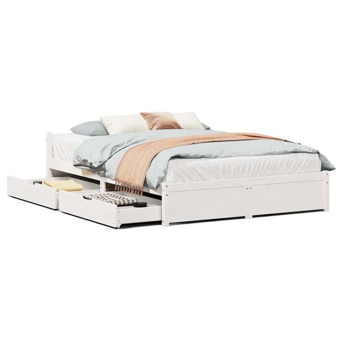 VidaXL Cadre de lit avec tiroirs blanc 120x200 cm bois de pin massif, sommier, cadre de lit double, cadre de lit en bois 3301687