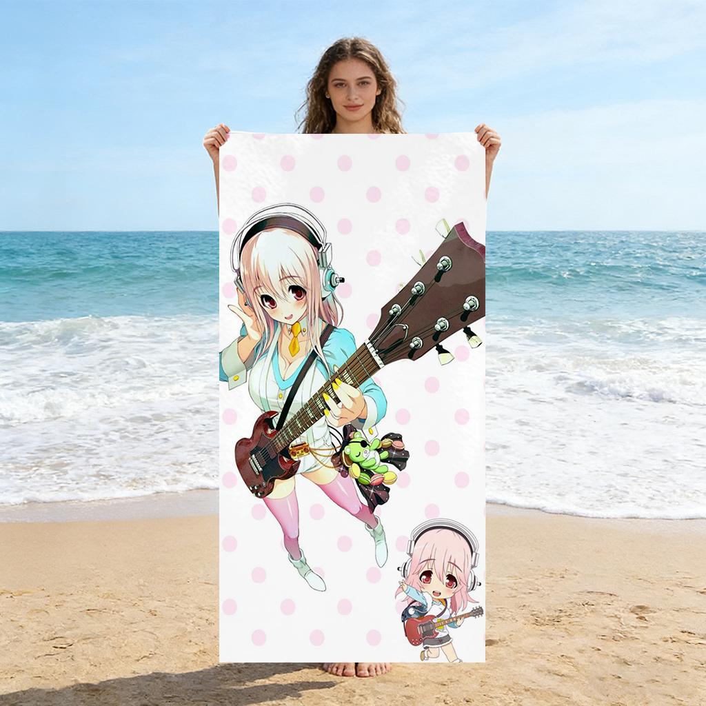 S-Super Sonico Anime Beach Towel Small To Large Soft Quick-Drying Towel Sand Free Beach Towel Suit For Fitness Yoga Gym Camping