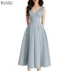 Women Casual V-Neck Summer Sleeveless Elegant A-Line Dress