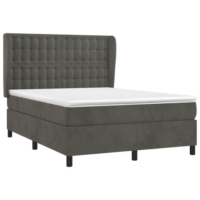 VidaXL Divan Bed and Mattress Dark Grey 140x190cm Velvet - Model 3129448
