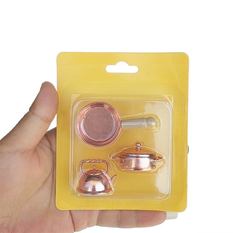 1/12 Dollhouse Frying Pan Soup Pot Kettle Set Doll Home Kitchen Cookware Decoration Dolls House Living Scene Accessories