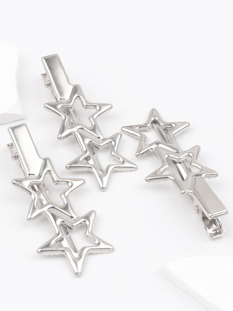 3PCS Y2K Hair Clip Metallic Sweet Cool Bangs Hair Clip Makeup Hair Ornament Pentagram Star Hair Clip Simple Clip