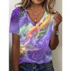 Fashionable Youth Women's Holiday V-Neck Tie-Dye Pattern Printed T-Shirt, Casual Short Sleeve Summer Loose Top
