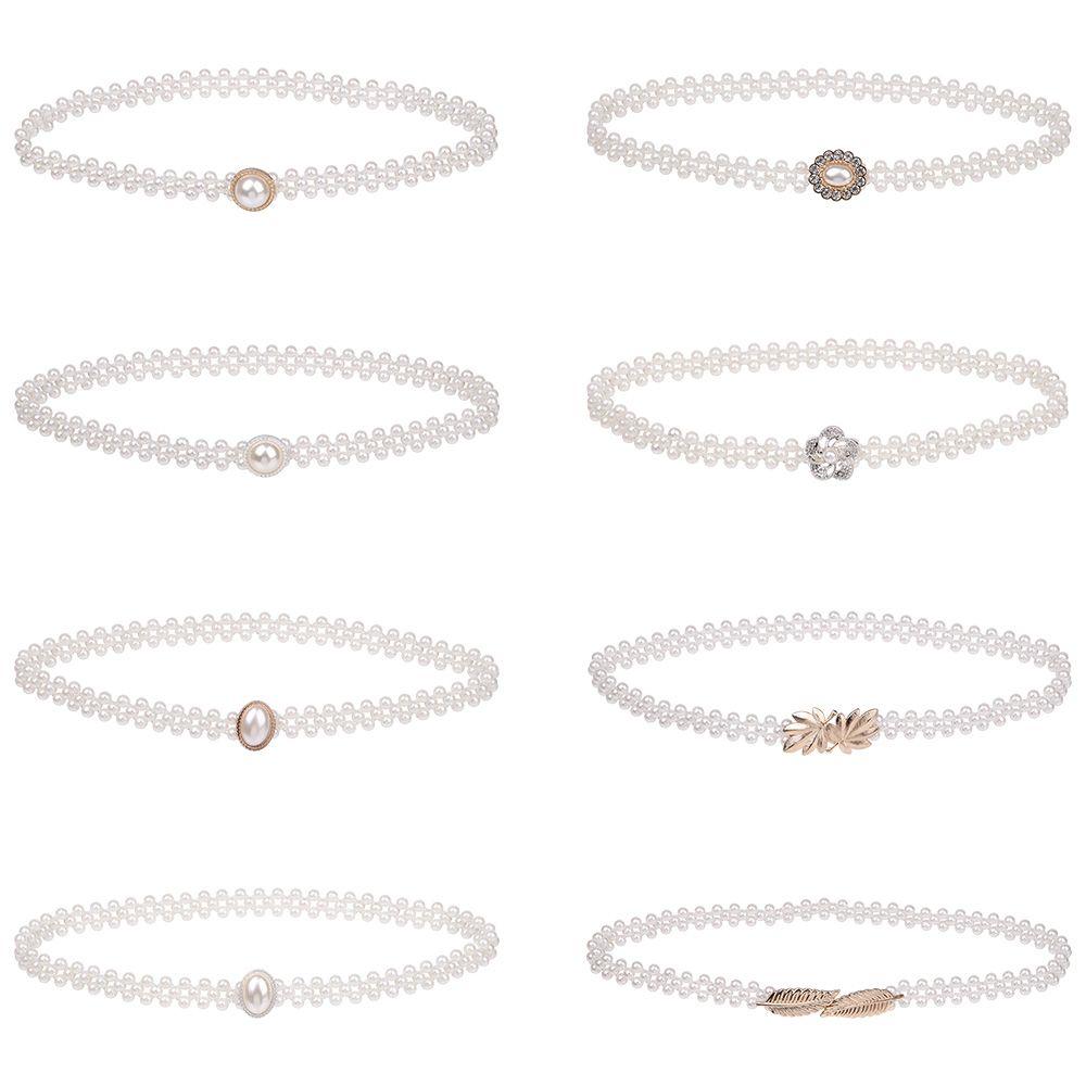 Elegant Clothing Supplies Dress Decoration Pearl Waist Belt Elastic Buckle Pearl Chain Dress Strap