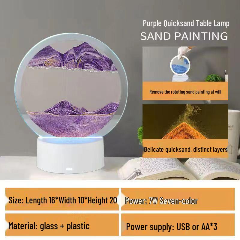3D Flowing Sand Night Light - Artistic Desktop Decoration Lamp for Bedroom Ambiance