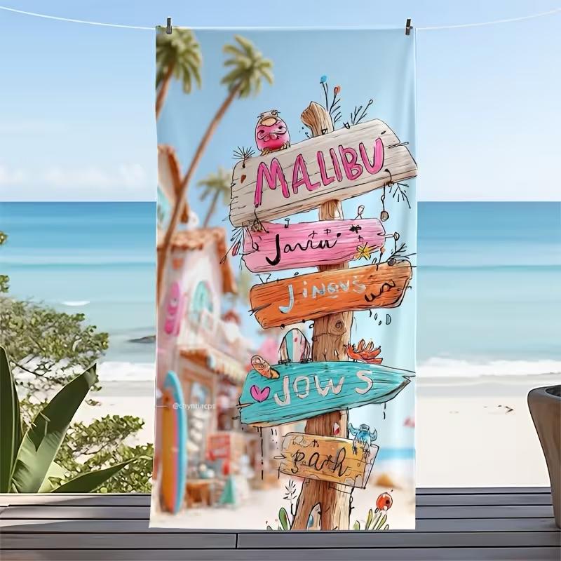 Summer Funny Beach Sign Seagull Print Beach Towel Artoon Letter Pattern Quick Dry Sand-Free Absorbent Soft Beach Blanket