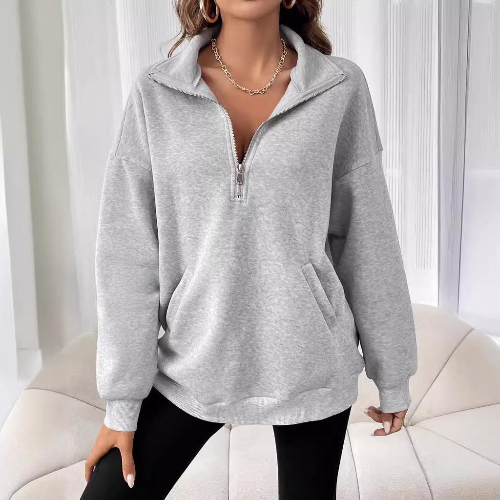 2025 Autumn/Winter New Collection, Fashion, Zipper, Collar, Solid Color, Casual Top, Women's, Hoodie, Interior Top, Autumn/Winter Interior Top