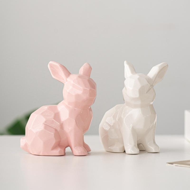 Ceramic Rabbit Sculpture Animal Figure Statue for Easter Table Decoration and Garden Desktop Display