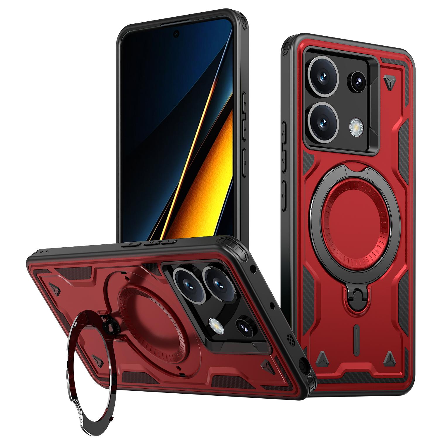 

For Xiaomi Poco X6 5G Case Compatible with MagSafe Military Protection PC+TPU Kickstand Phone Cover Red