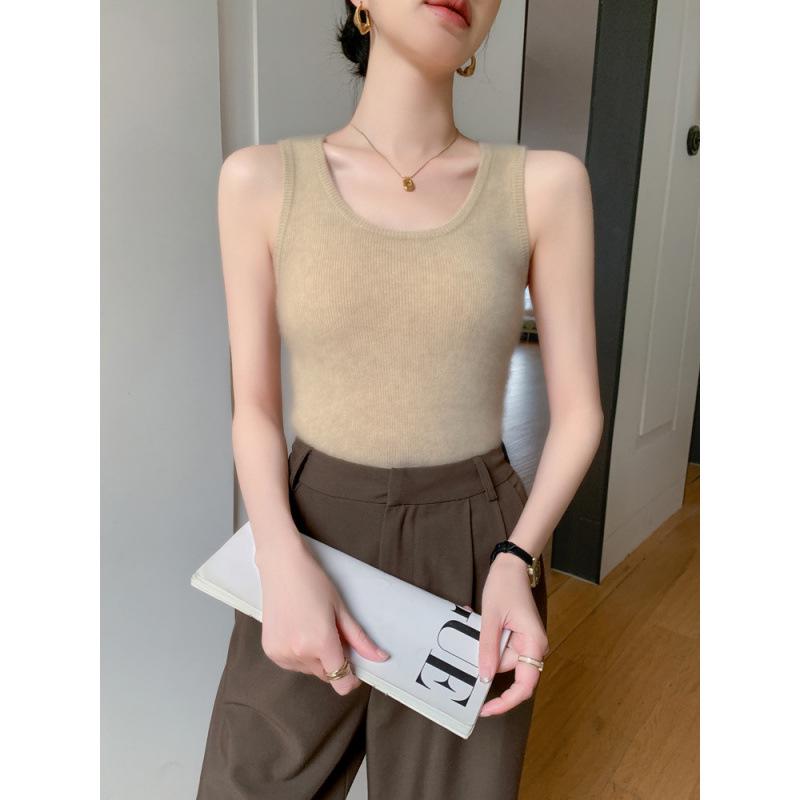 Women's U-Neck Cashmere Knit Vest: Autumn & Winter Solid Color Wool Base Layer Camisole