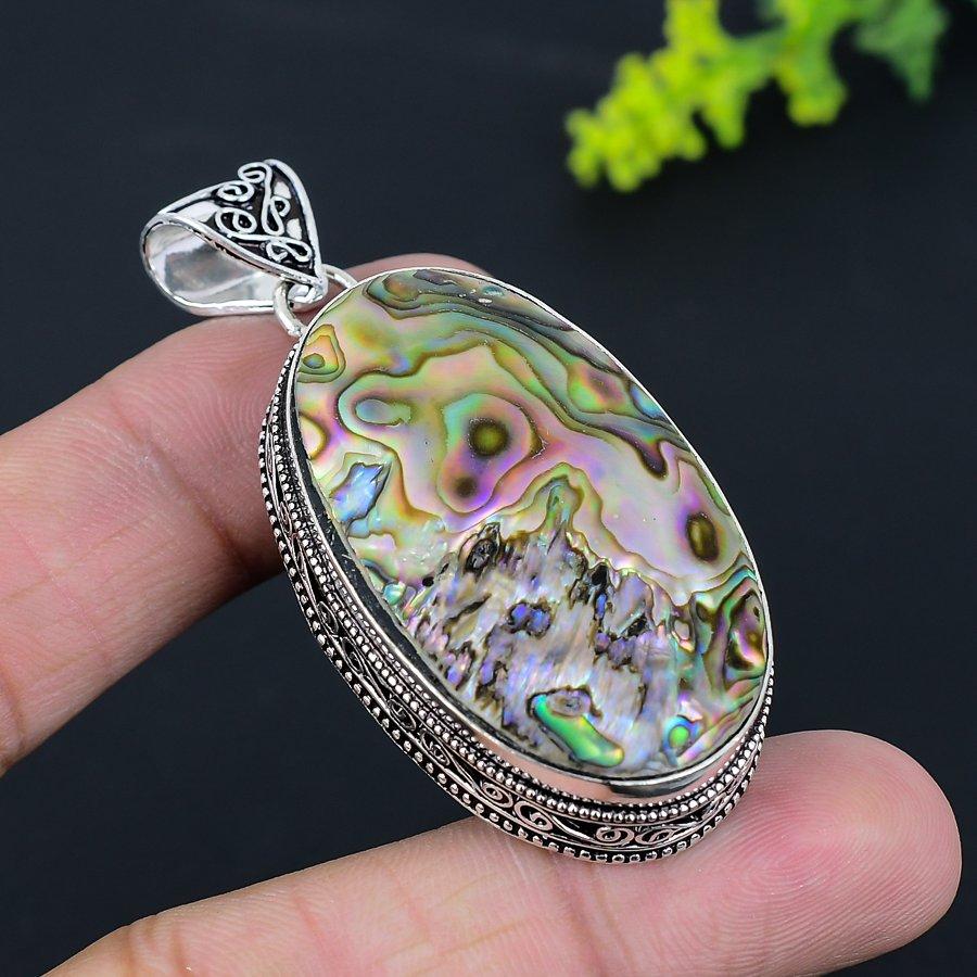 Bijuterii pandantiv din argint 925 din piatră prețioasă din coajă de abalone 2,52" p8m40