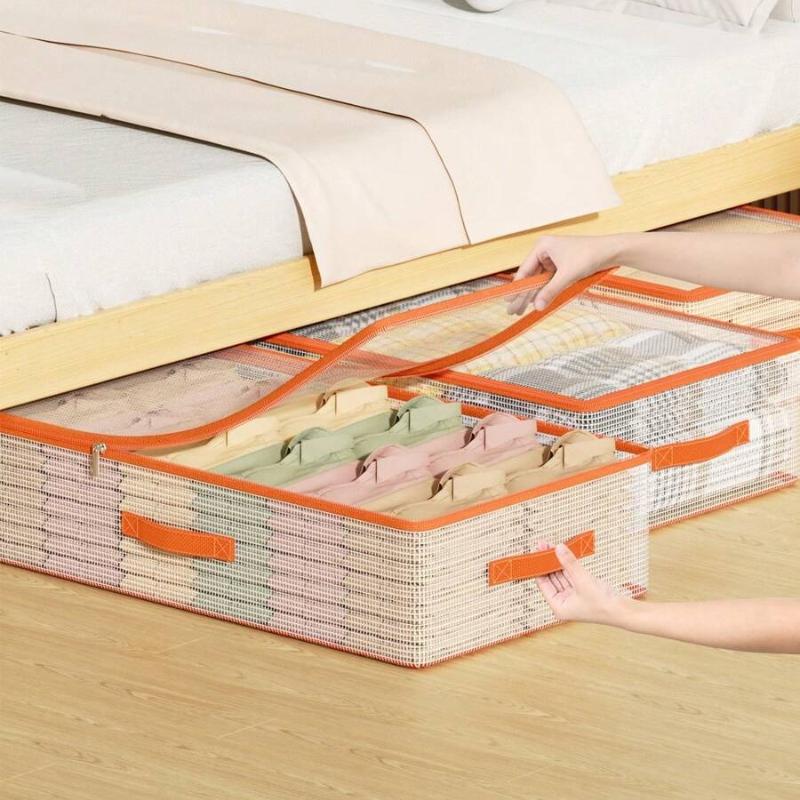Under Bed Storage Containers Translucent Storage Bins Foldable Stackable Closet Organizer Blankets Clothing Bedding Comforter