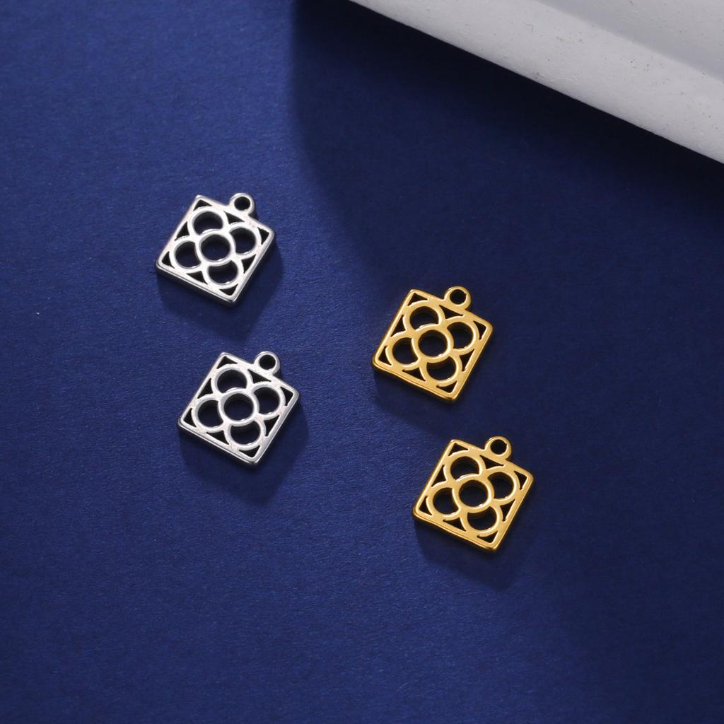 5pcs/lot Barcelona Flower Square Charms for Jewelry Making Stainless Steel Gold DIY Pendant for Necklace Earring