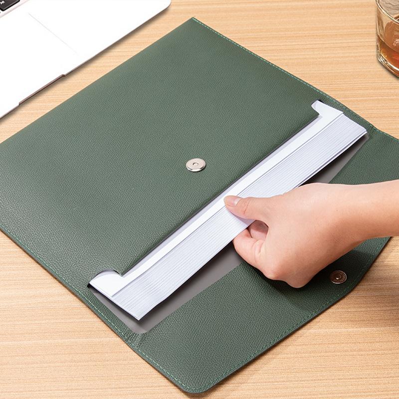 Leather File Bag A4 File Bag, File Bag, Data Button, Business Document Storage Bag, Portable and Large Capacity