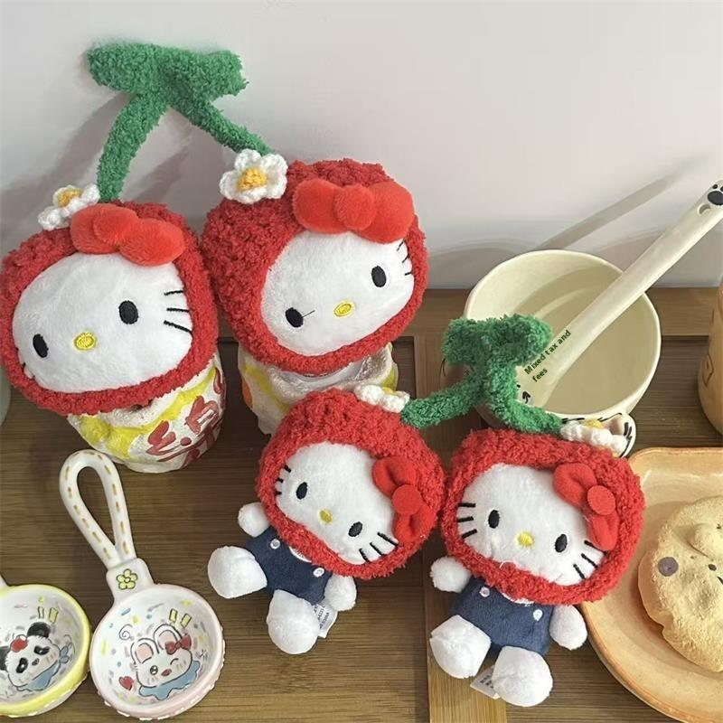 Sanrio Cute Cherry Hello Kitty Plush Doll Toy Keychain Pendant Bag Hanging Ornaments Backpack Charms Kt Cat Girly Birthday Gifts