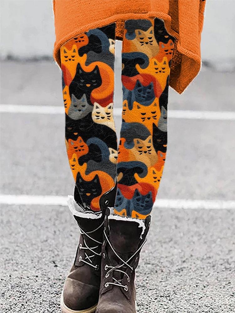 Women's High Waist Yoga Leggings Slim Fit Streetwear Cat Digital Print Stretch Fitness Workout Pants