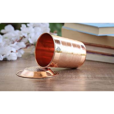 Copper Glass Tumbler Cup with Lid Set, Drinkware Home Restaurant, Yoga Ayurveda, 300 ML Each, 4 Pieces
