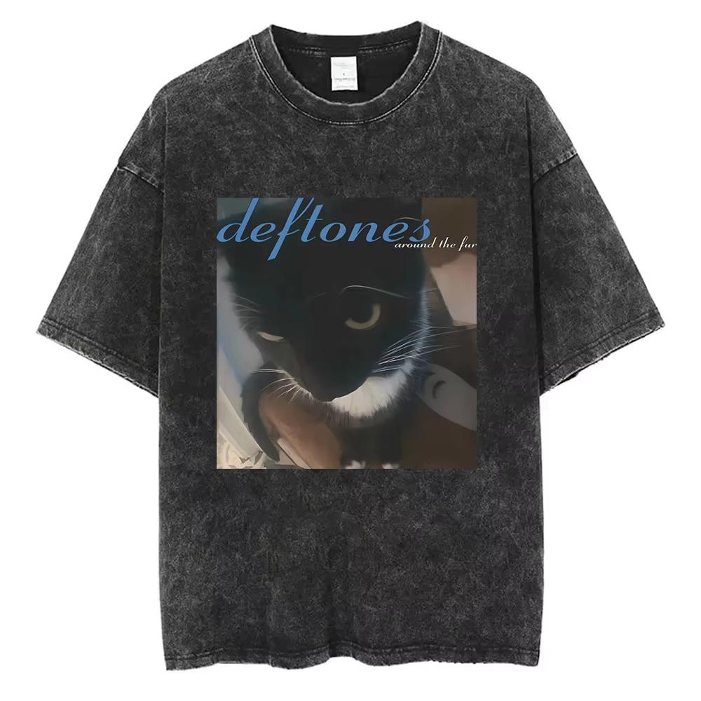 New Arrival Deftones Private Rock Music Vintage Washed Graphic Tee Retro Band Print Oversized Loose Short Sleeve Streetwear Cotton Tees For Men Women