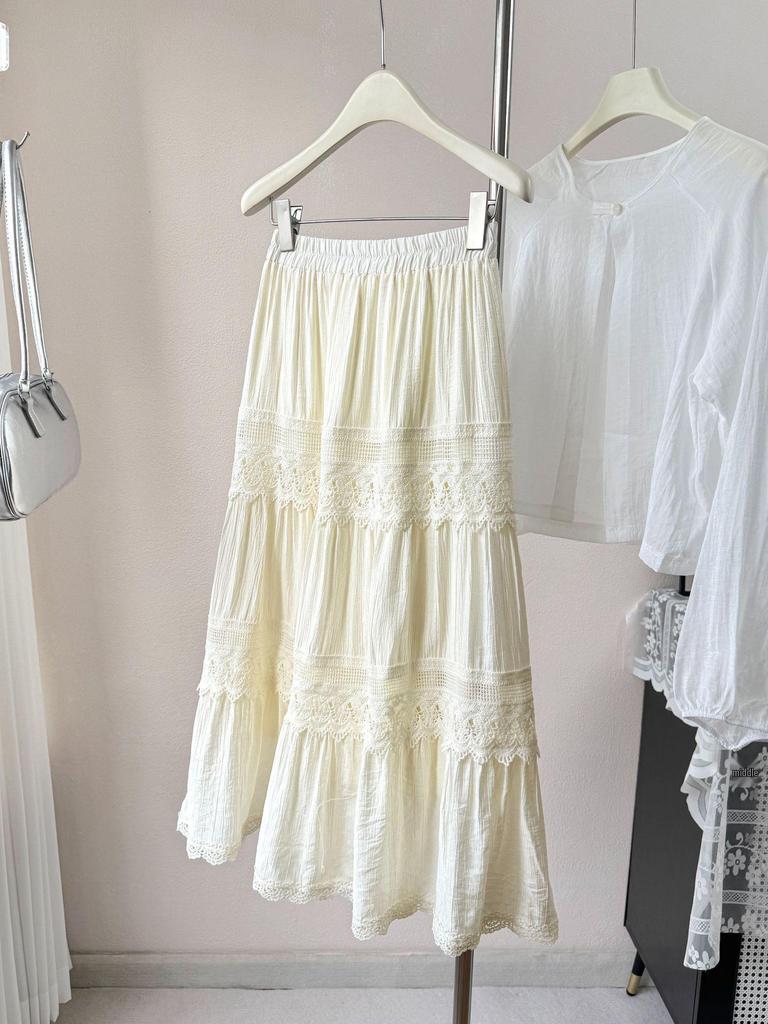 Koreanischer Stil A-Linien-Spitzenbesatz Midi-Rock 2026 - Hochtailliertes Schichtkuchen-Design