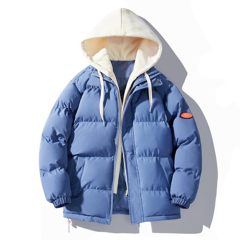Padded coat Couple men's casual loose trend versatile cotton clothes Fake two-piece coat Thickened hooded