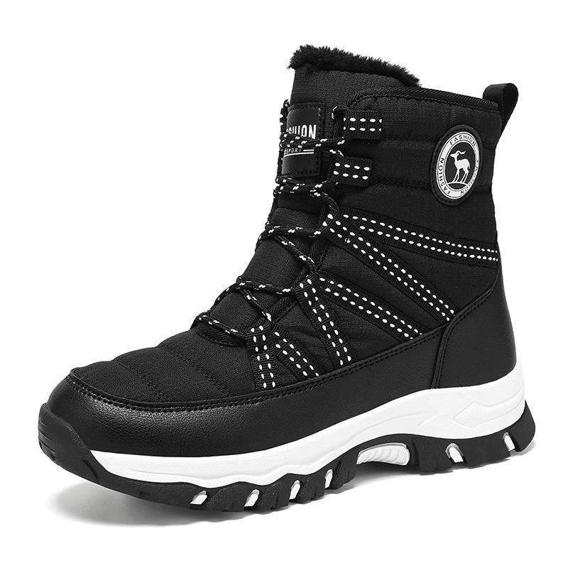 Pelzgefütterte Schneestiefel Damenmode High-Top Stiefel Warme Winter Outdoor Schuhe zum Wandern, Spazierengehen, Trekking Rutschfeste Plüsch-Baumwollschuhe