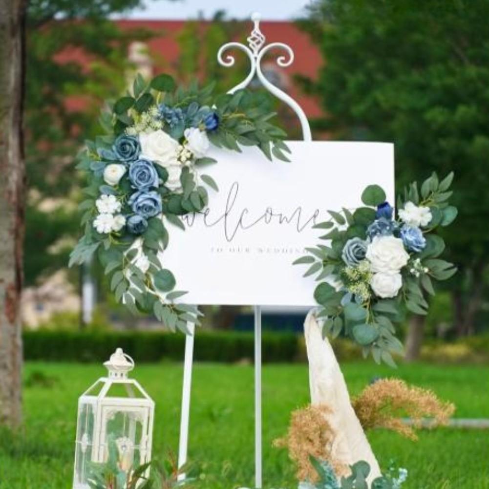 Wedding Entrance Floral Decor with Faux Flower Swag Featuring Lifelike Silk and Plastic Flowers for Ceremony and Reception Party