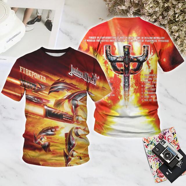 T-shirt Rock Judas Priest Uomo Stampa 3D Uomo Donna Hip Hop Tendenza Manica Corta T-shirt Casual Street Girocollo Maglietta Oversize Y2k Top