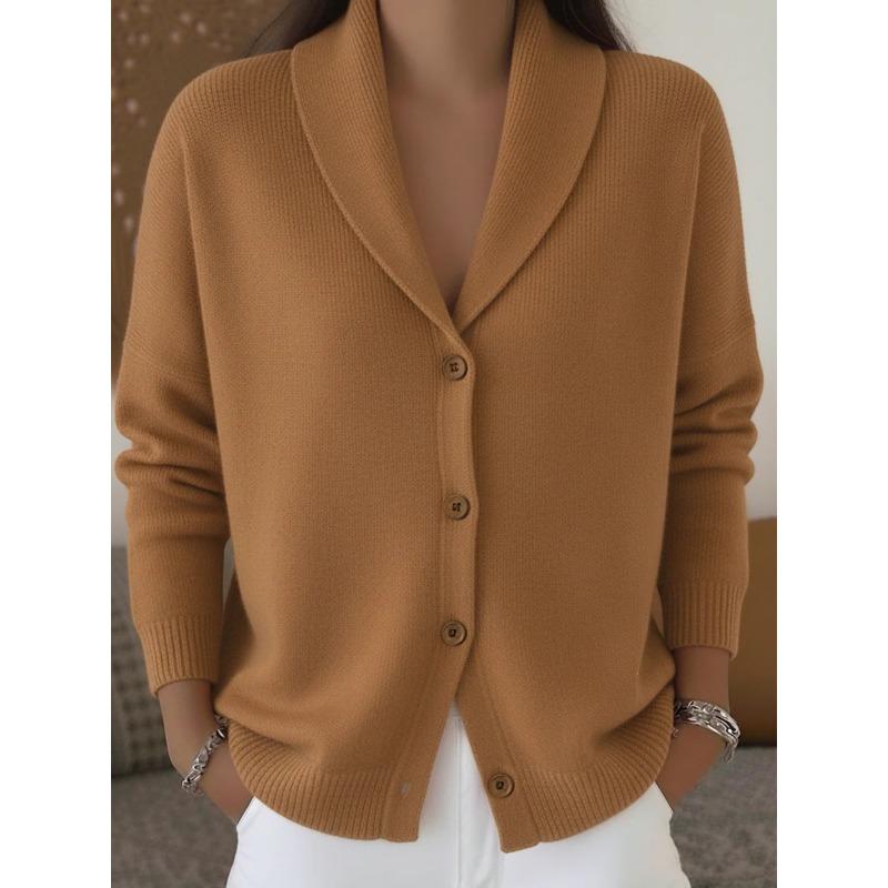 Damen S Strick Cardigan V-Ausschnitt Knopf Langarm Locker Faul Stil Einfarbig Pullover
