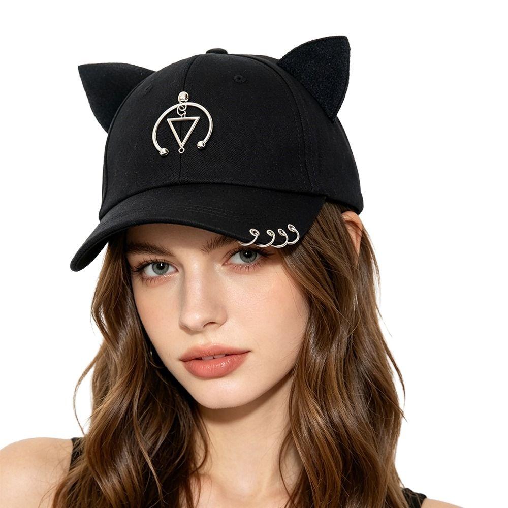 Metal Rings Baseball Caps Cat Ear Dad Hat Creative Sunscreen Hat Outdoor