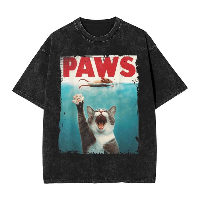Japanese Ramen Cat T Shirt Men Women Funny Black Cat Eating Noodles Graphic Tee Washed Vintage Summer Top Harajuku Streetwear
