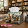1pc, 2d Flat Printing, Tissue Box Wild Animal Patterns by the Water Pit Printed Tissue Box, Suitable for Home, Car, and Party Decoration Tissue Holder