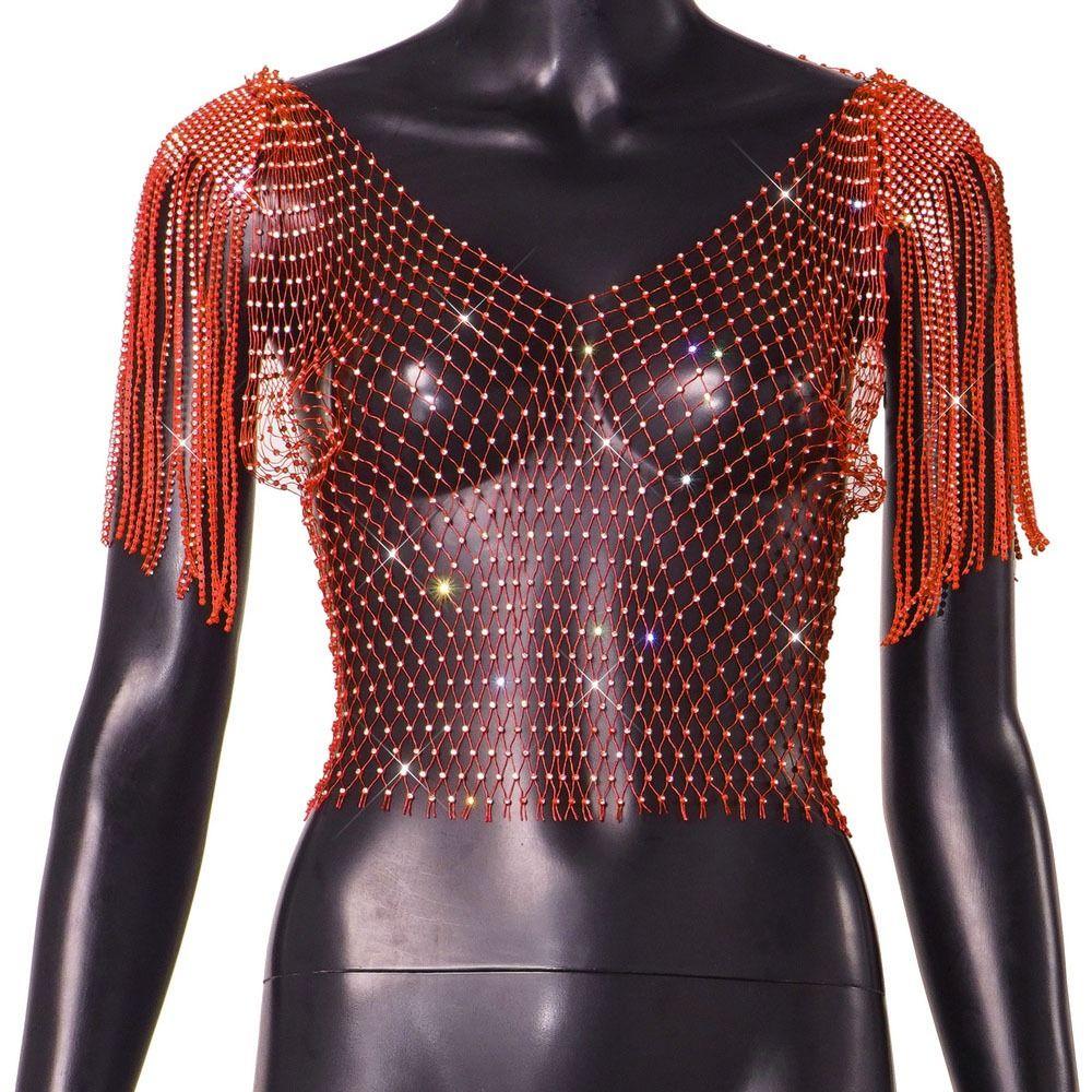 Rhinestone Fishnet Glitter Top Mesh Rhinestone Fishnet Cover Ups  Party