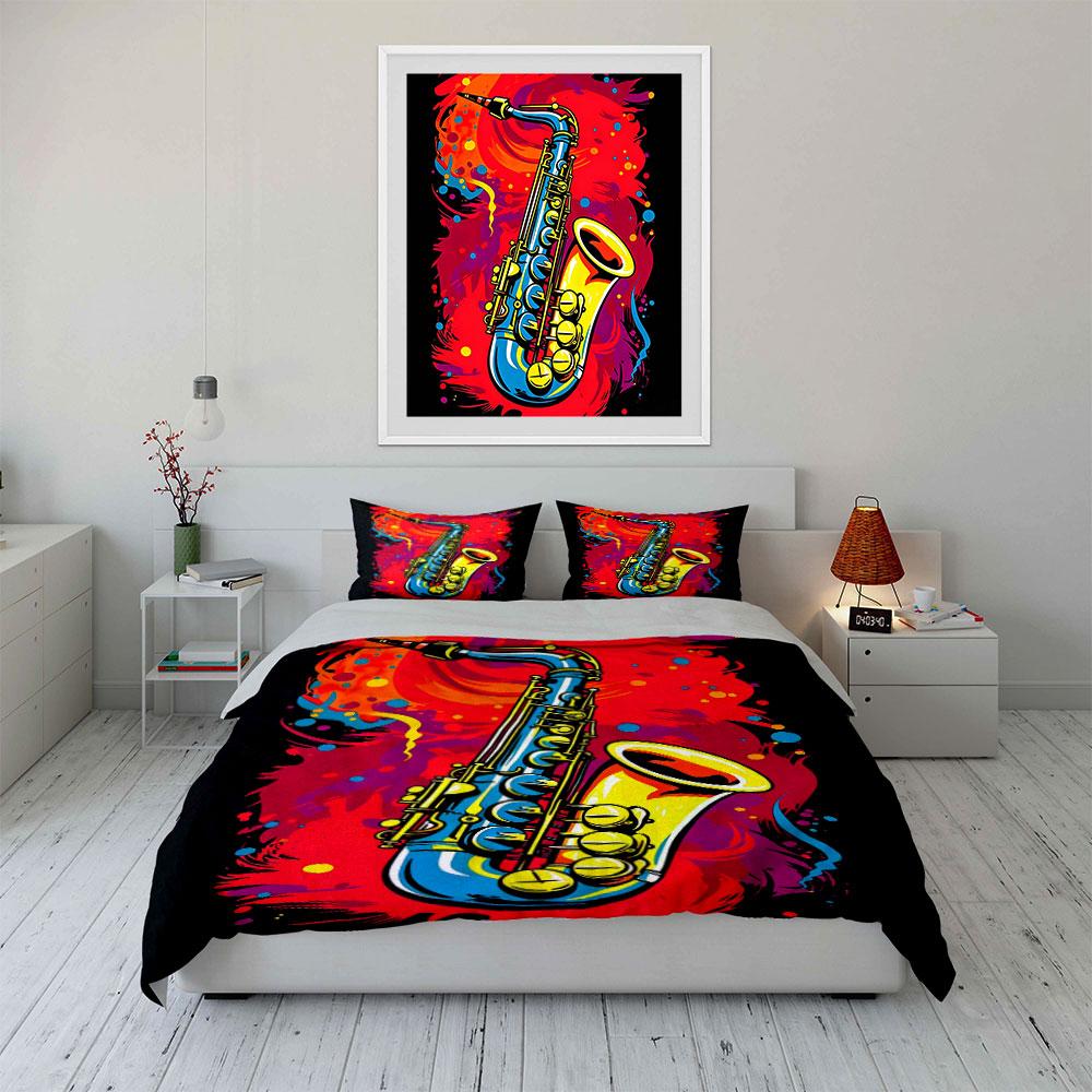 Colorful Saxophone Art Trio Set Multiple Sizes Kid'S And Adults' Bedroom Exquisite 3Pc Bedding Set, Gift