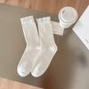 Pleated Lace Socks for Women, Sweet Mid-calf Socks for Autumn, Solid Color, Versatile, Pile Socks, White Socks