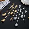 5 st Rostfritt Stål Middagsbestick Förrätt Guld Bestick Bladform Fruktgaffel Kökstillbehör