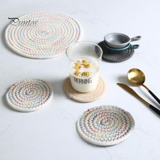 Soft Cotton Woven Coaster Set Heat Insulation Anti-Scald Water-absorbent Noise-reducing Cotton Cup Mat
