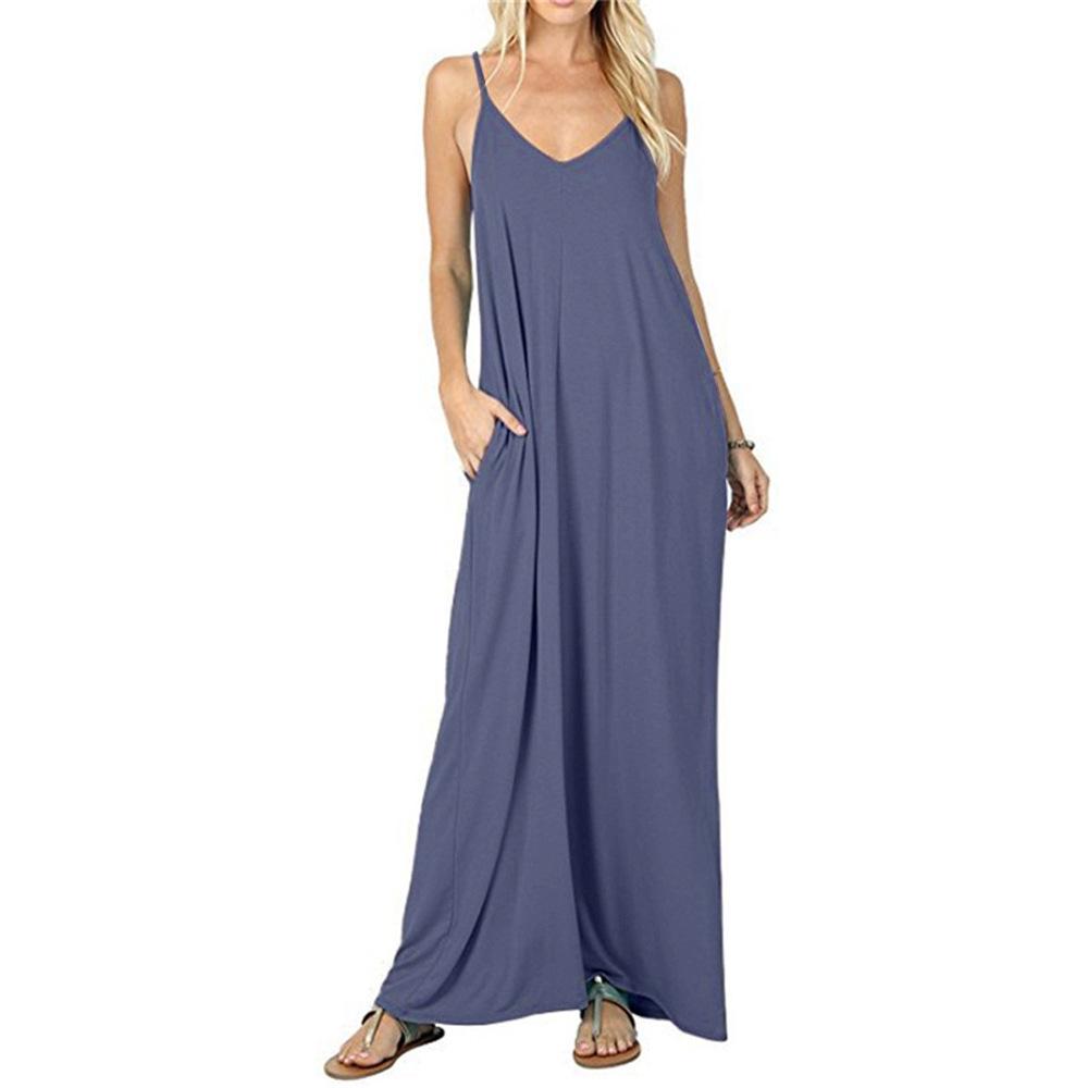 European & American Women's Solid Color Loose Pocket Long Tank Slip Dress