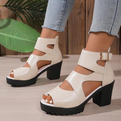 High Heeled Roman Sandals Women's Plus Size 2025 Summer New Thick Heel Cutout Heel Sandals