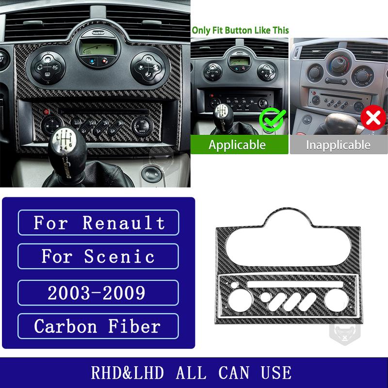 For Renault Scenic 2003-2009 Carbon Fiber Central radio CD control panel Trim Cover Car Accessories Interior Decorative Stickers