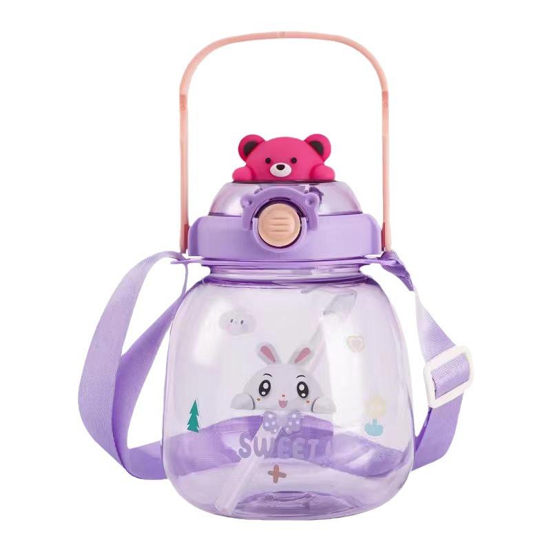 Large Cartoon Children's Straw Water Bottle - High-Capacity, Stylish Plastic Cup for Students