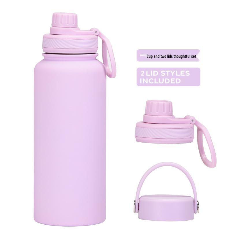 

Large 1L Stainless Steel Thermos with Two Lids - Portable Outdoor Double-Drink Sports Bottle 1L
