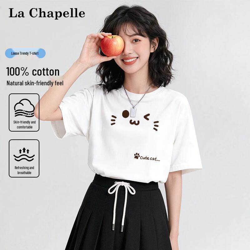 La Chapelle Women's Cat Print Cotton T-Shirt