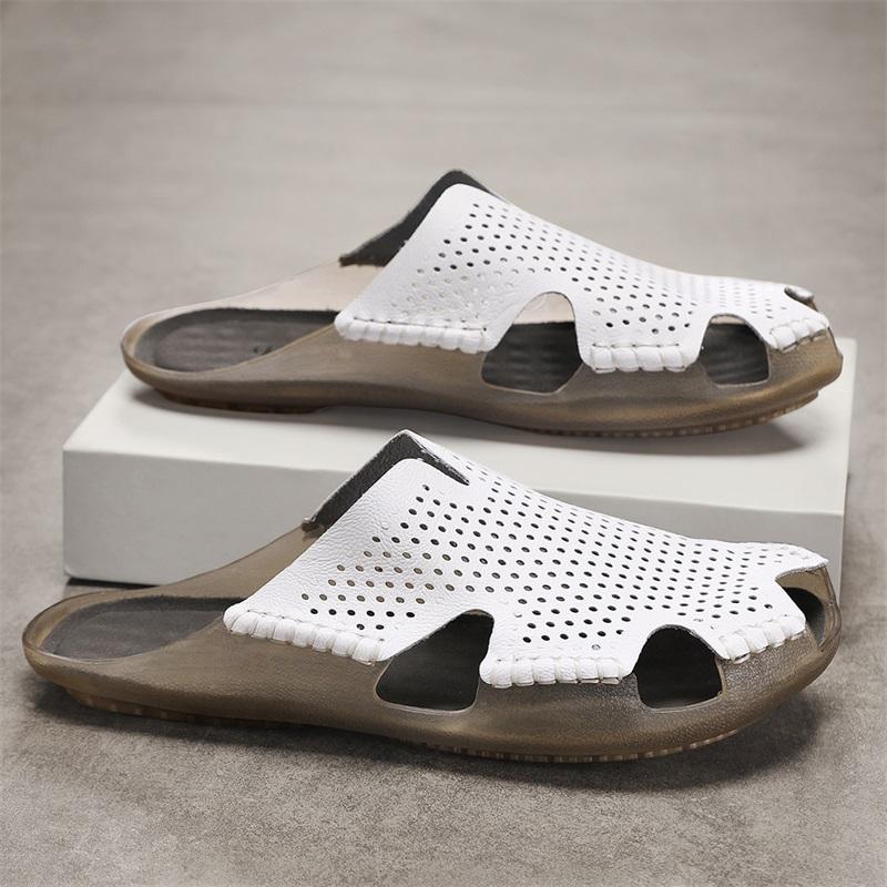 Fashion New Arrival Men's Leather Slippers Non-Slip Sole Comfortable Summer Shoes Breathable Male Half Drag Stylish Leisure Walk Sandals