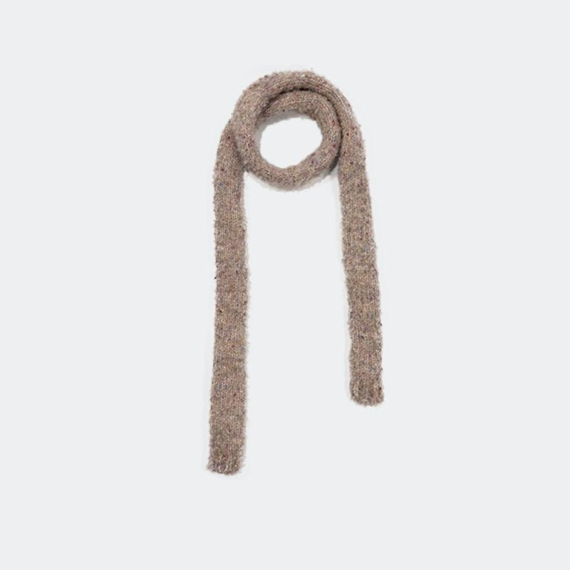 Wool blended sausage scarf female cute vintage soft colored dot knitted wool thin narrow soft scarf