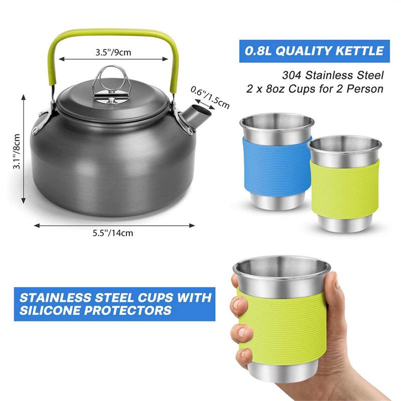 DS308 Portable Outdoor Nested Cookware and Tea Kettle Set for Camping