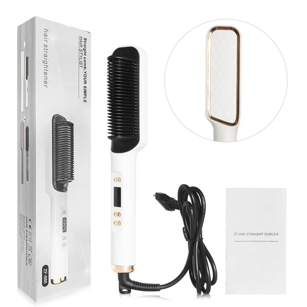 Hair Straightener Brush Heating Hot Comb Straightener Electric Hair Straightening Curly Multifunctional Iron Brush Comb Curler